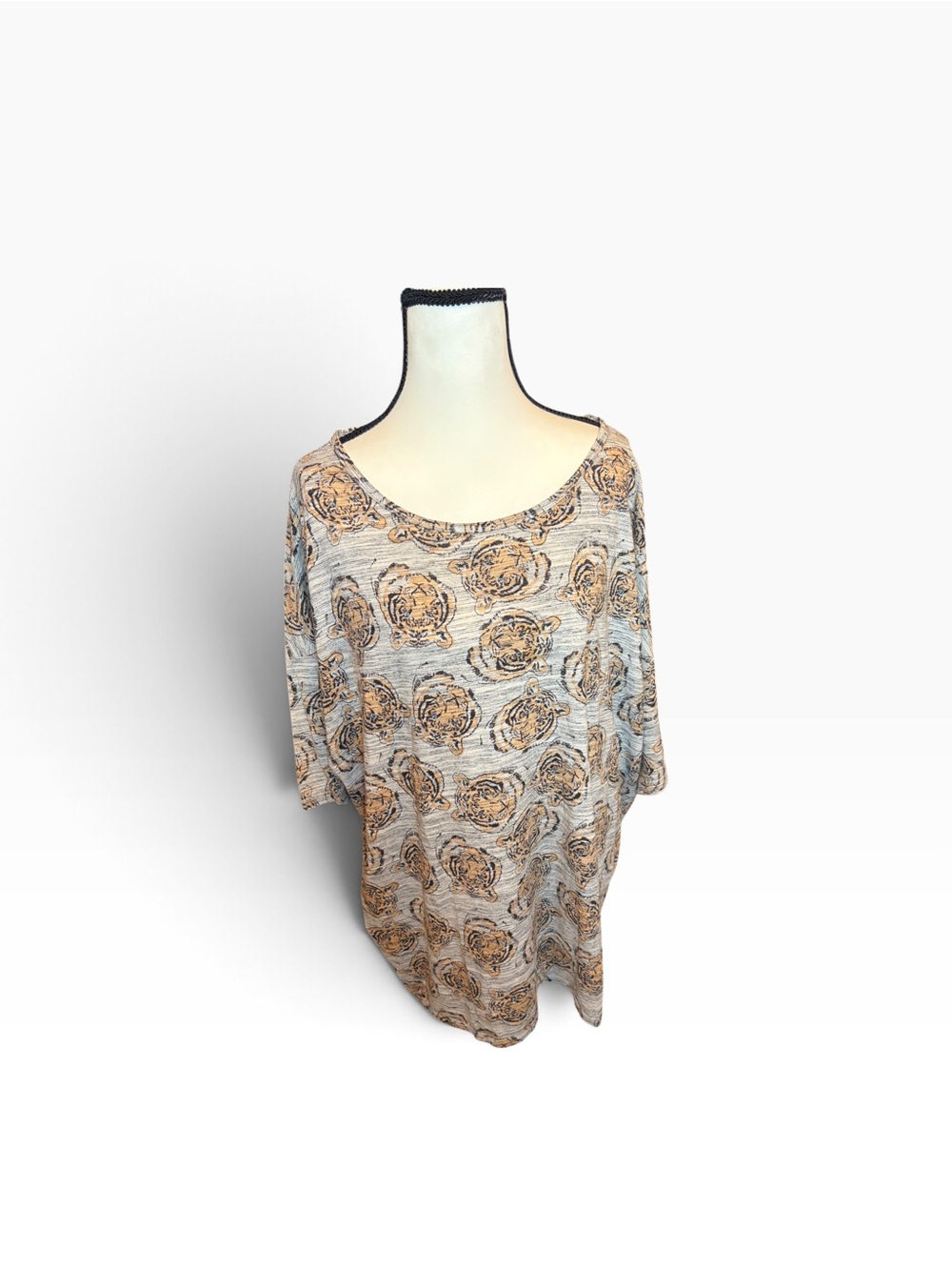 RARE LulaRoe Irma Tiger Head Marled Gray Tunic Top Plus Size 2X